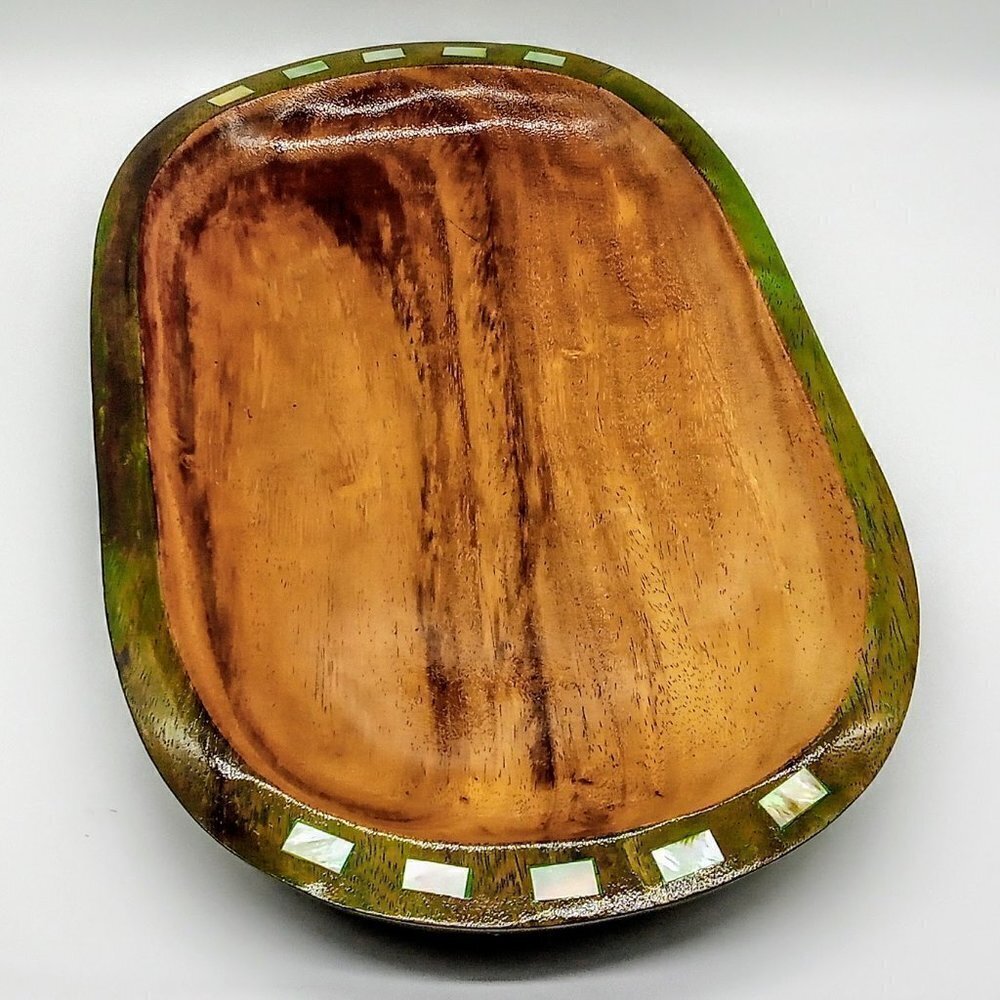 Handmade Philippines Oval Wood Tray Mother of Pearl Inlay